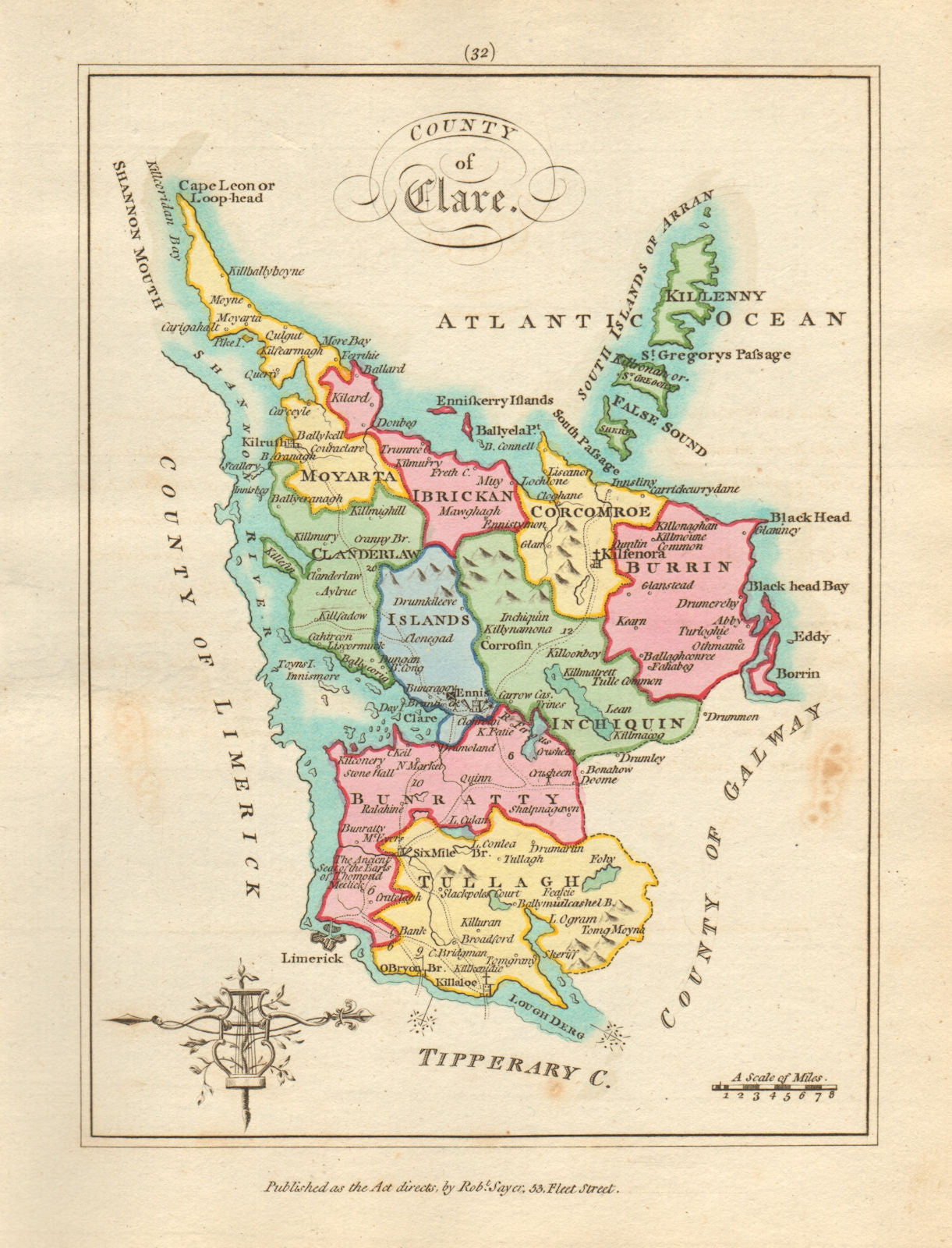 County of Clare, Munster. Antique copperplate map by Scalé / Sayer 1788